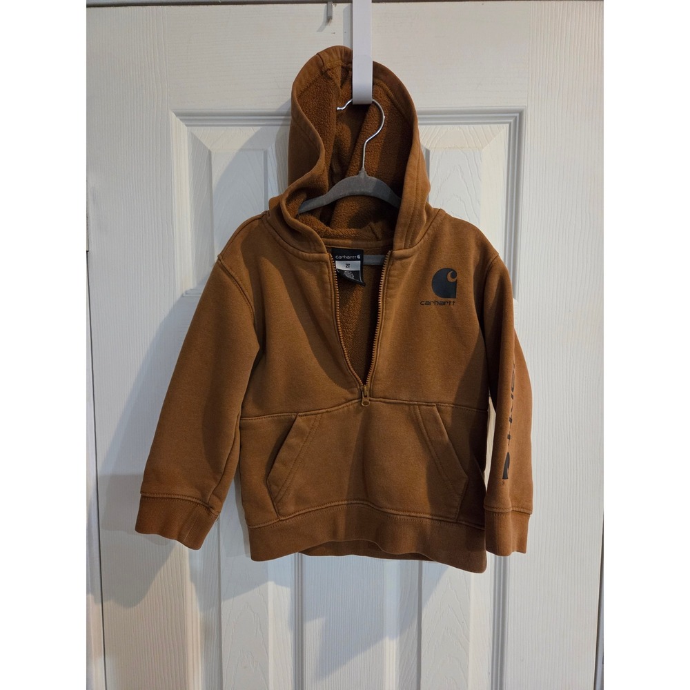 Carhartt Toddler Boys Brown Half Zip Fleece Hoodie Sweatshirt TS6273-B Size 2T